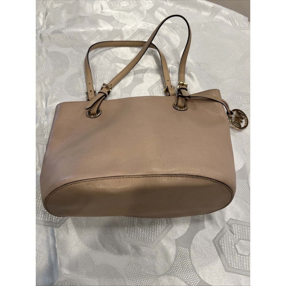 Michael Kors Beige Leather Inner Pockets Snap Double Handles Tote Handbag
